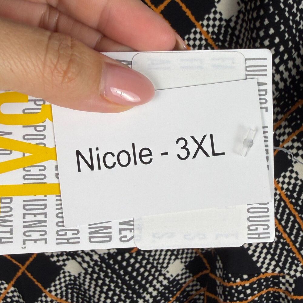 LuLaRoe Nicole Women’s 3XL Black Ivory Orange Plaid Dress Pockets NWT - Picture 3 of 9